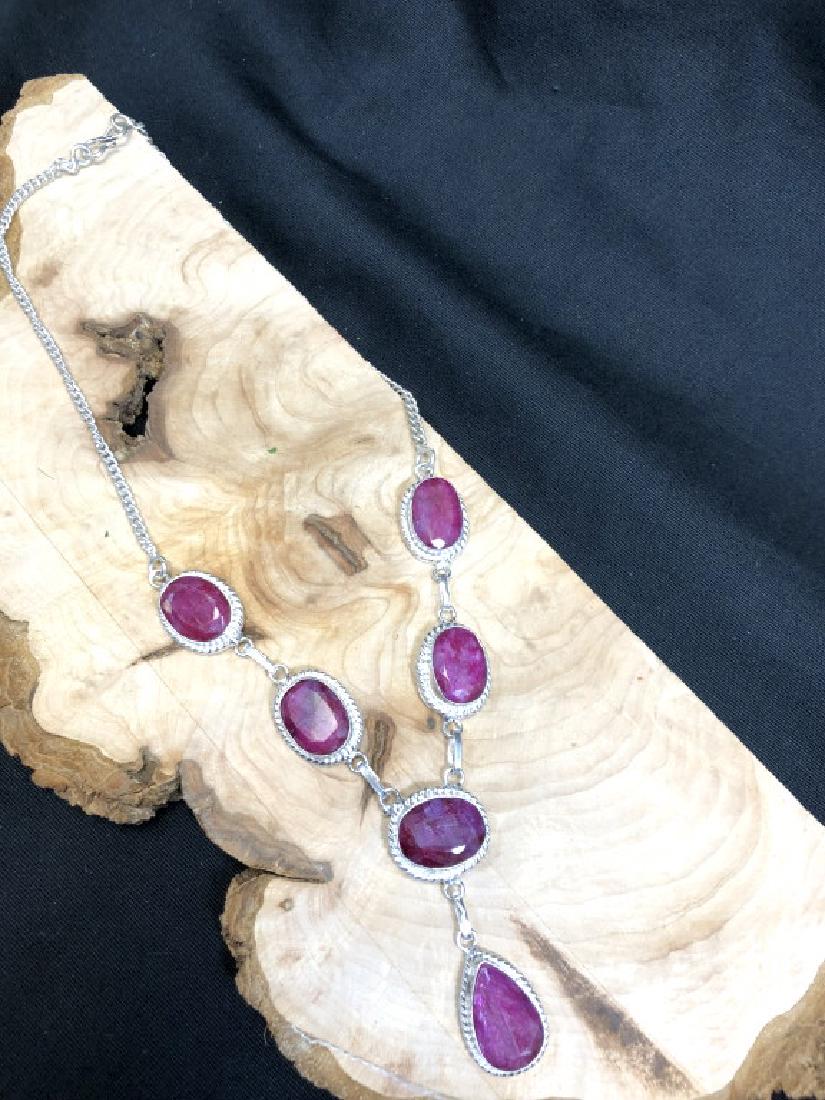 FANTASTIC POLISHED NATURAL RUBY STERLING NECKLACE: STERLING SILVER /FANTASTIC POLISHED NATURAL RUBY STERLING NECKLACE