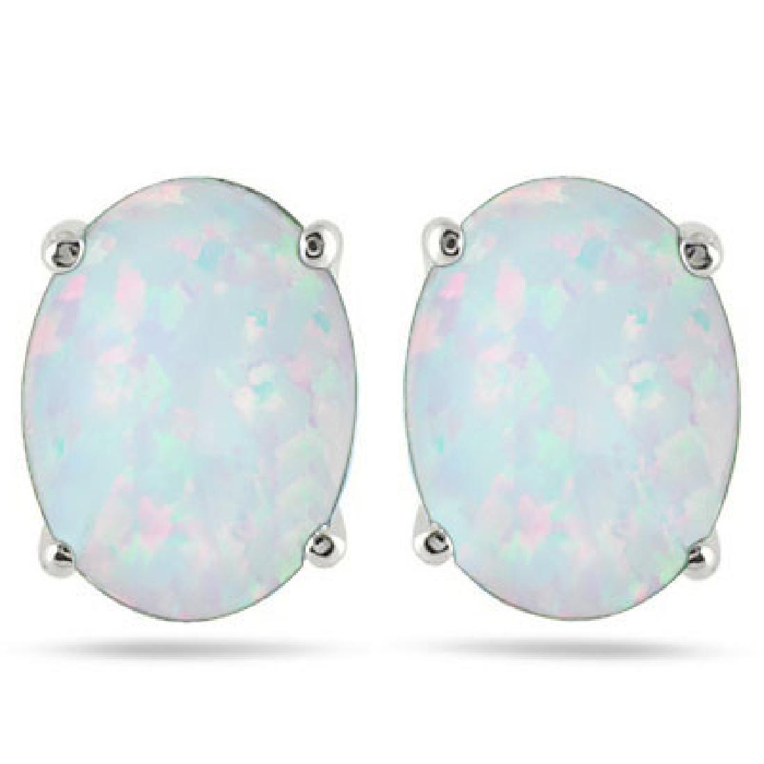 LADIES OVAL FIRE OPAL SOLITAIRE EARRINGS (1 of 1)