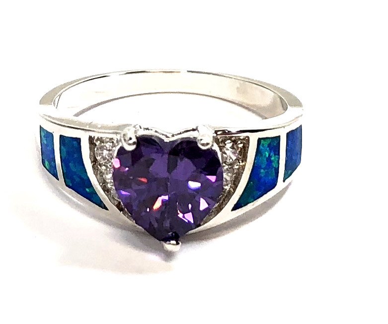 HEART CUT PRETTY AMETHYST/FIRE OPAL SILVER RING (1 of 1)