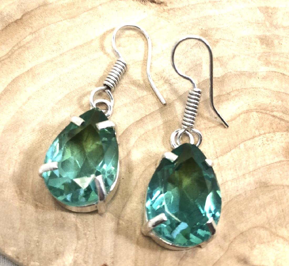 BRIGHT BLUE/GREEN 20CT TOURMALINE DANGLE EARRINGS (1 of 1)