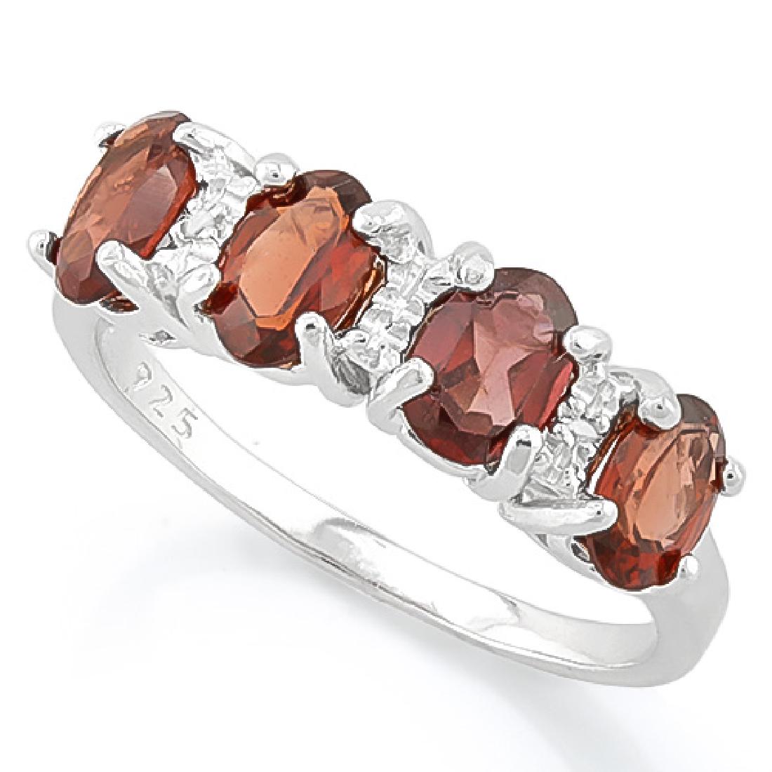 AMAZING 8CT GARNET/DIAMOND ROW STERLING RING: SIZE 6/AMAZING 8CT GARNET/DIAMOND ROW STERLING RING