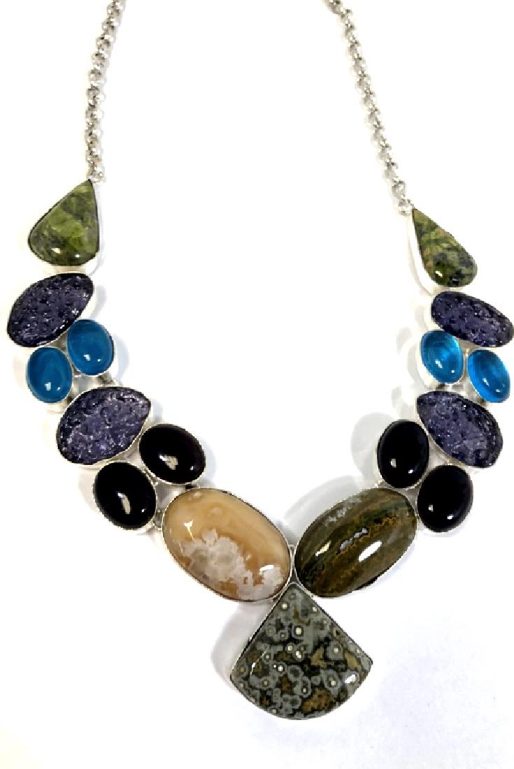 HANDMADE UNIQUE 440CT MULTI GEMSTONE BIB NECKLACE (1 of 1)