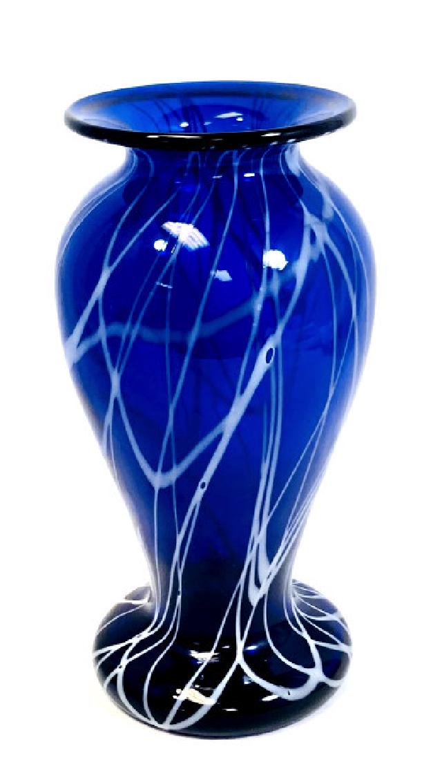 GORGEOUS SIGNED COBALT BLUE/WHITE LINES VASE (1 of 1)