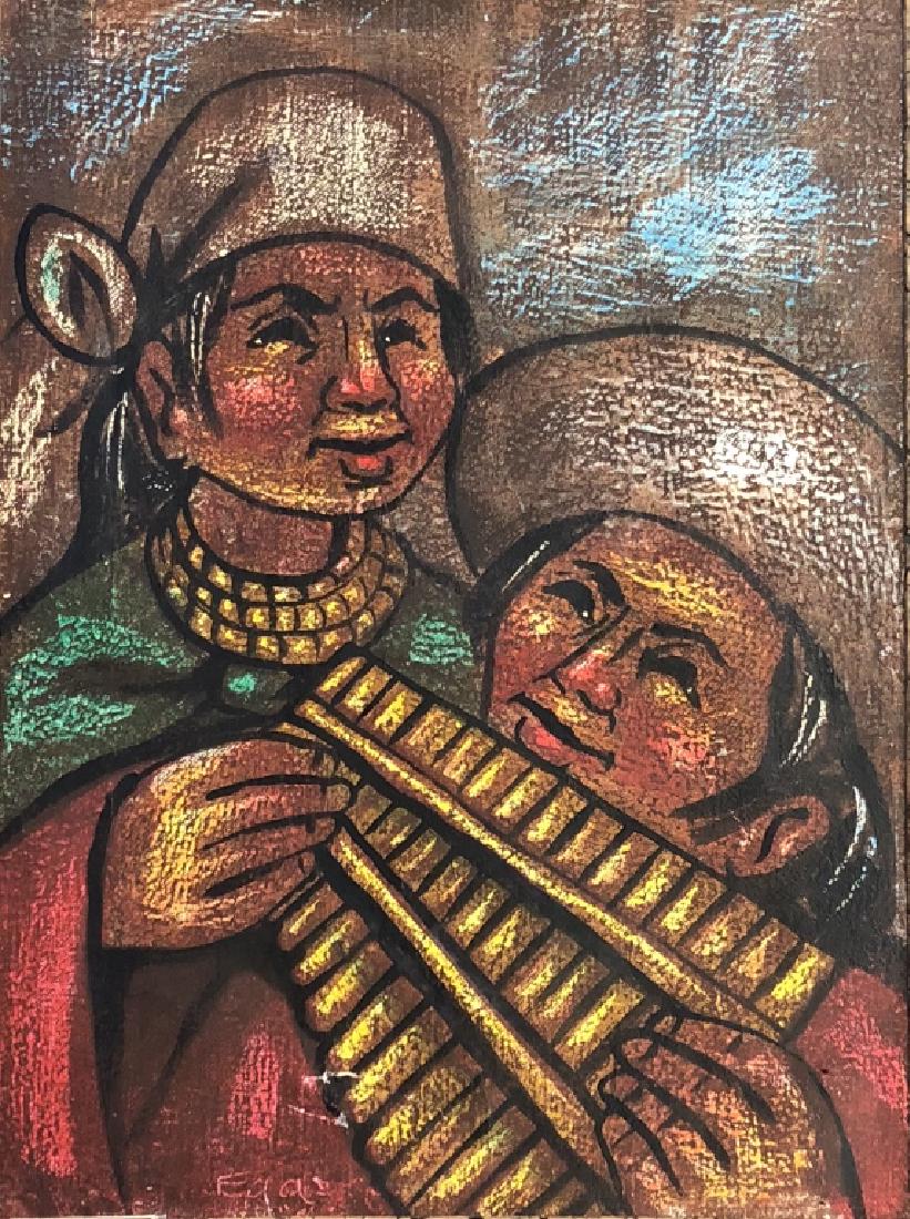 CAMILO EGAS MIXED MEDIA ON PAPER V$2,500: CAMILO EGAS MIXED MEDIA ON PAPER V$2,500 /signed in the bottom/18.5 inches high and 15 inches wide including the frame. The composition is roughly 14 inches high and 10 inches wide/near mint or mint c