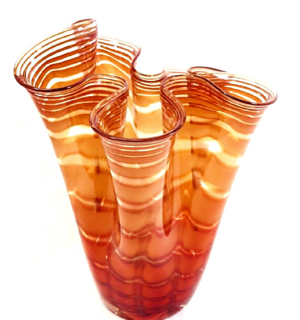 MURANO MUTED ORANGE RUFFLE GLASS VASE