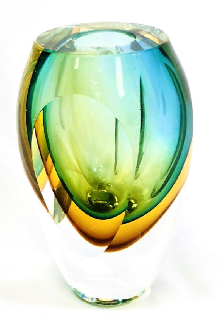 FABULOUS MURANO SOMMERSO GREEN/AMBER DECO VASE (1 of 1)