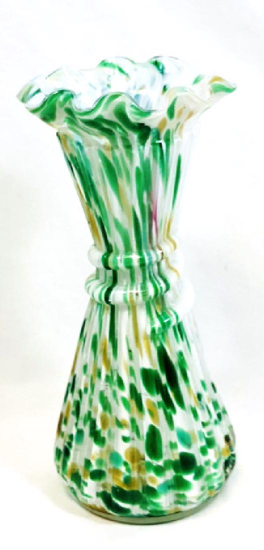 VINTAGE MURANO GOLD/GREEN SPOT PEARL GLASS VASE: 8"H MINT CONDITION