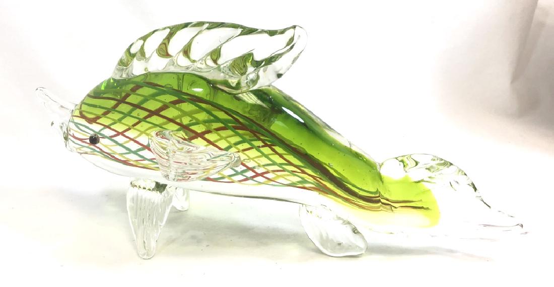 SPECTACULAR MURANO "LINES" GREEN GLASS FISH (1 of 1)