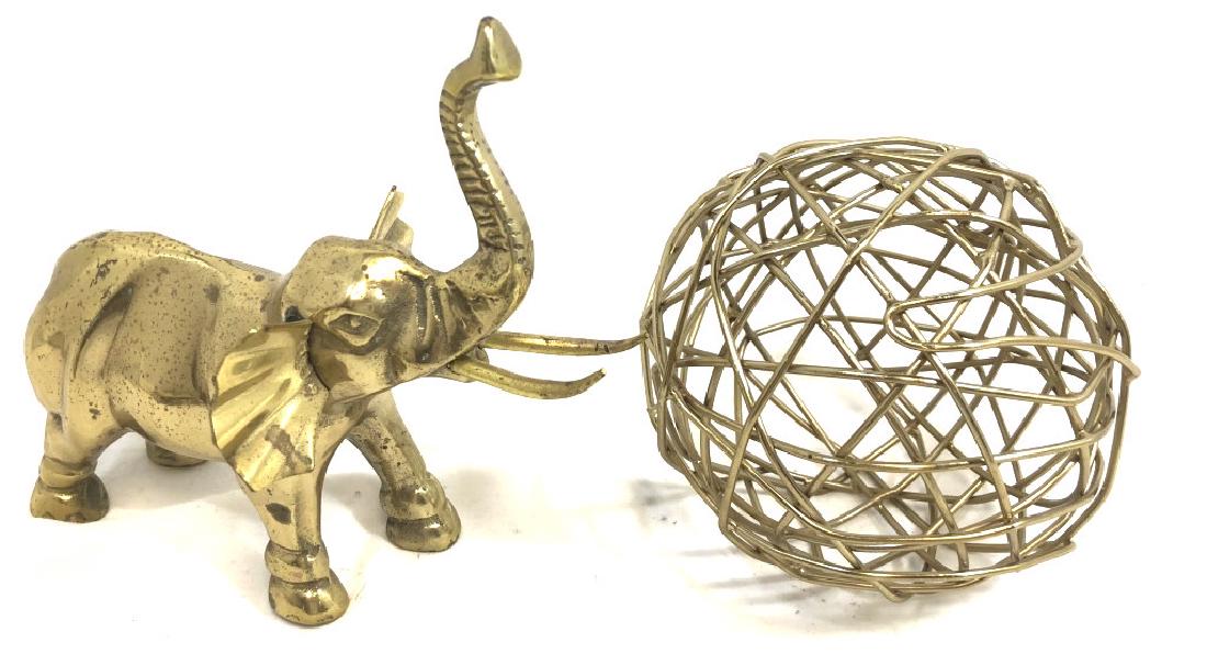 BRASS ELEPHANT AND GOLD METAL DECOR BALL (1 of 1)