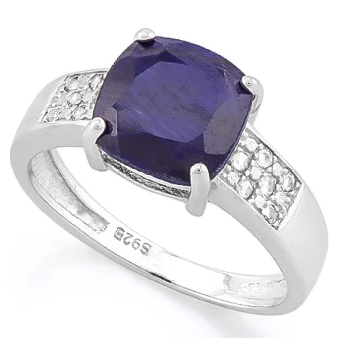 ELEGANT 2CT BLUE SAPPHIRE WT/TOPAZ PRINCESS CUT RG (1 of 1)