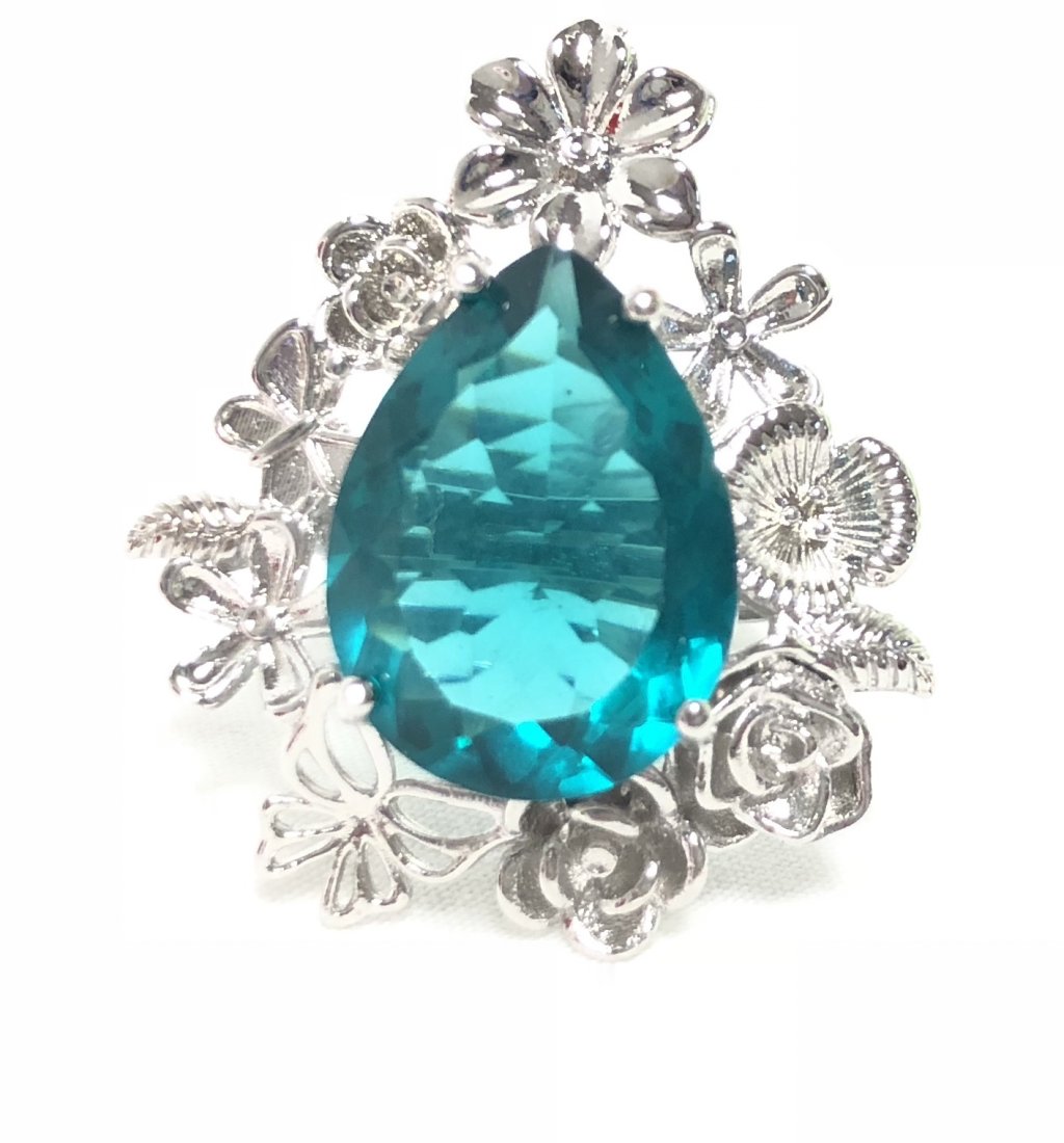 SPECIAL BLUE/GREEN QUARTZ PEAR CUT GEMSTONE RING (1 of 1)