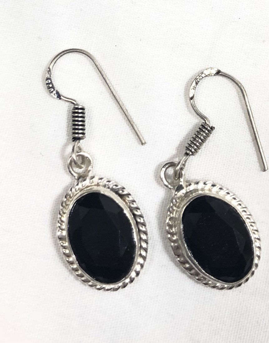 COOL 5CT FACETED BLACK AGATE GEMSTONE EARRINGS (1 of 1)