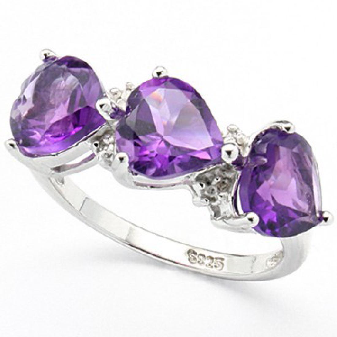 TRIPLE HEART 4CT LAVENDAR AMETHYST STERLING RING (1 of 1)