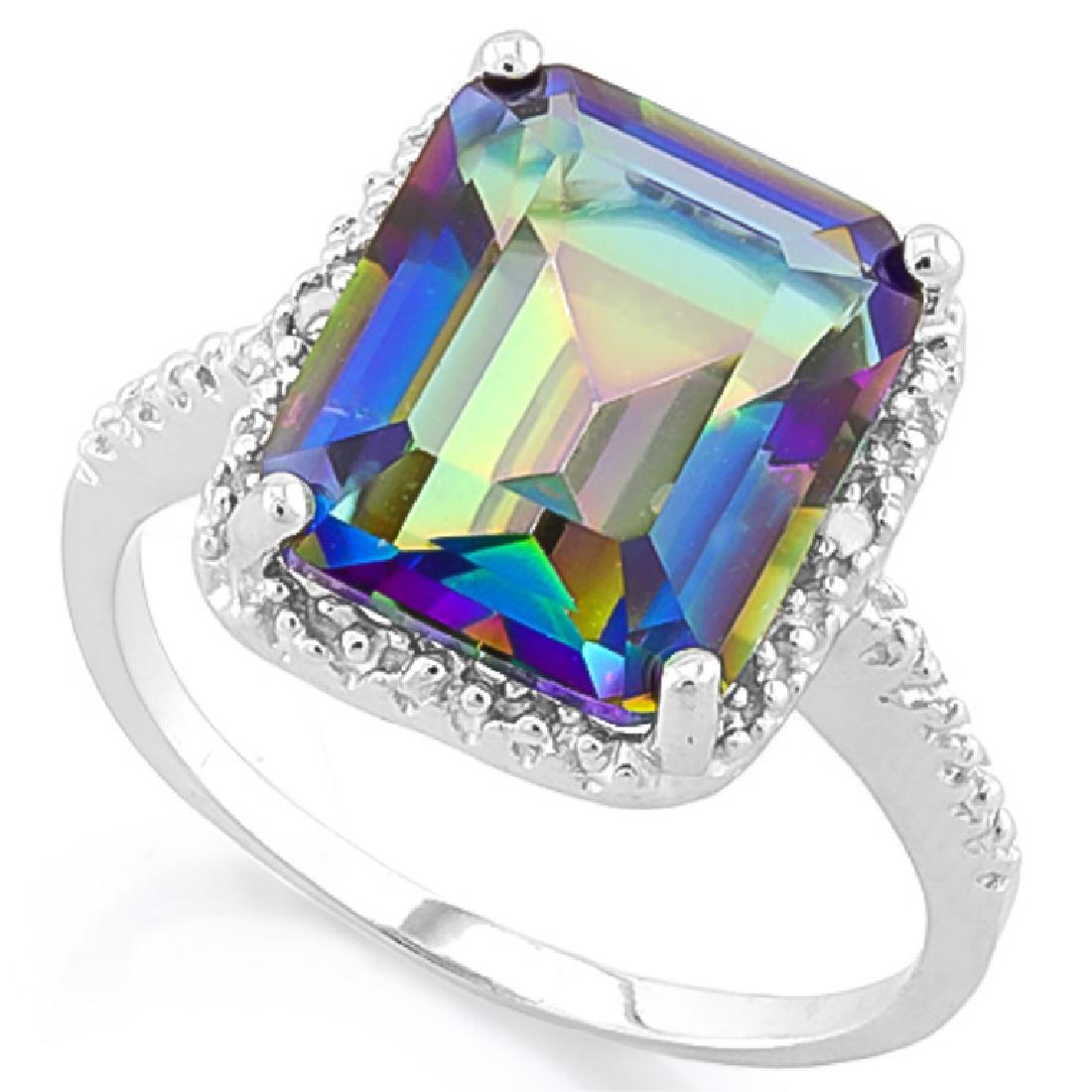 HUGE 5CT EMERALD CUT MYSTIC TOPAZ/DIAMOND RING (1 of 1)
