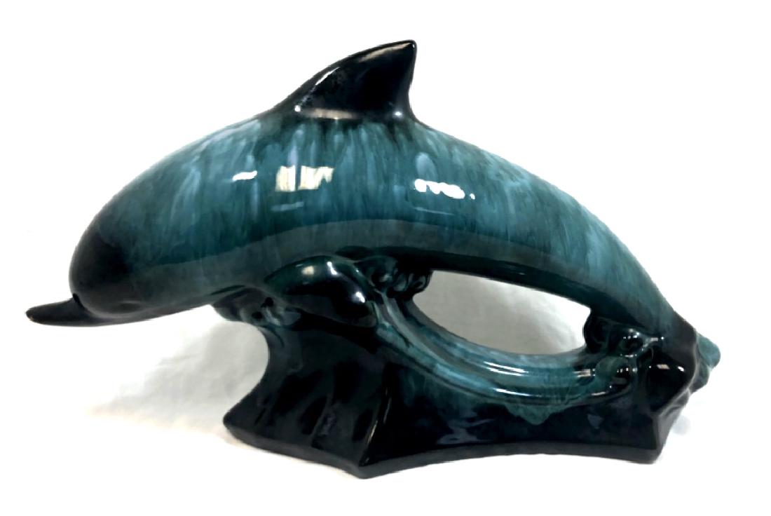 BEAUTIFUL GLAZED GREEN POTTERY DOLPHIN SCULPTURE: BEAUTIFUL GLAZED GREEN POTTERY DOLPHIN SCULPTURE /17"LX9.5"H MINT CONDITION