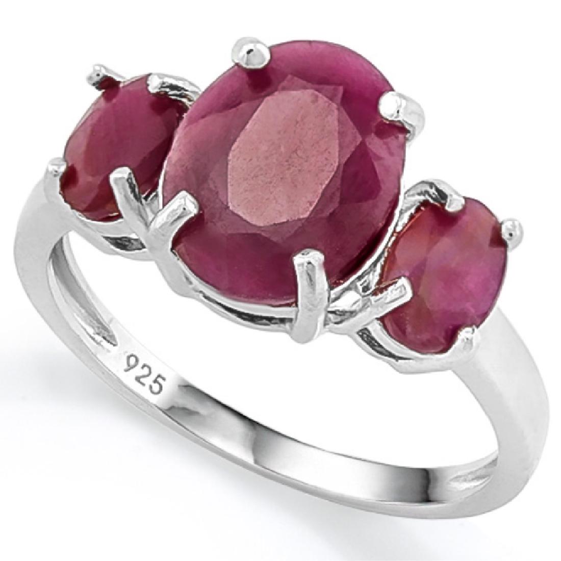 SUPERB 5CT RUBY PAST,PRESENT,FUTURE STERLING RING: STERLING SILVER SIZE 7