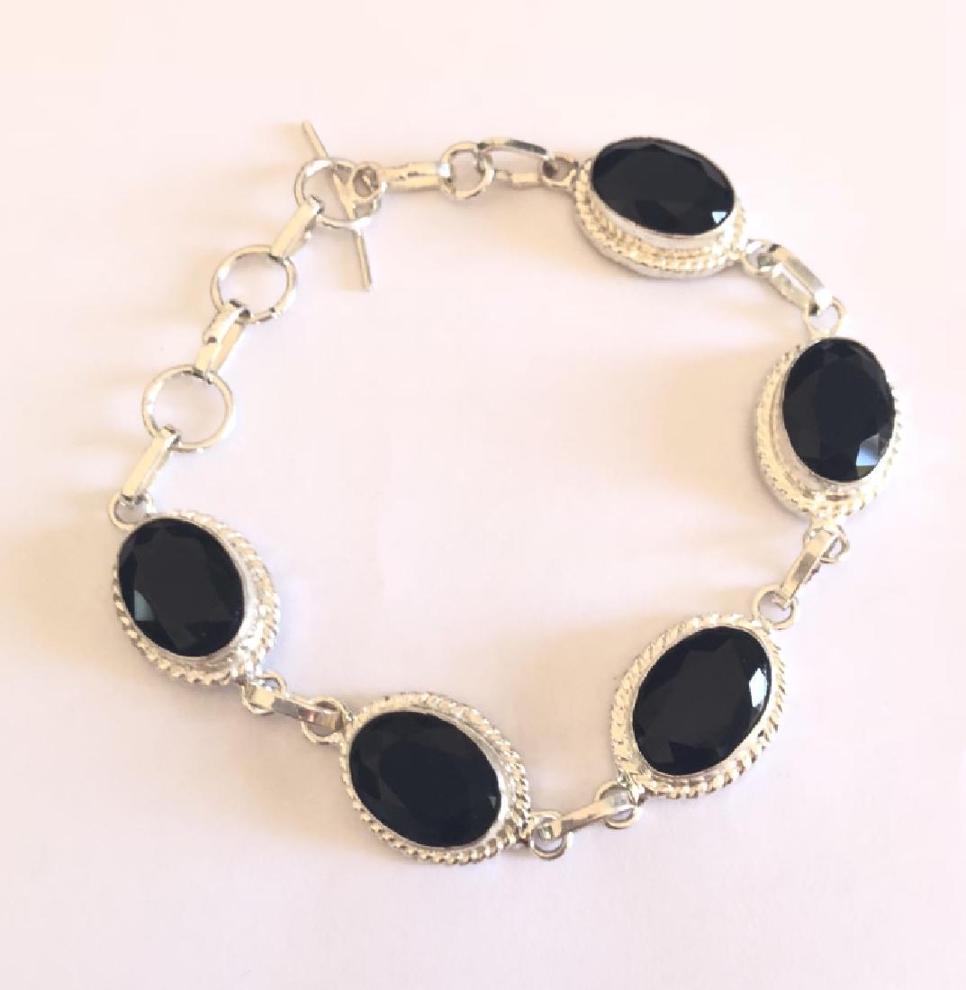 LADIES STERLING FACETED BLACK ONYX GEMSTONE BRACEL (1 of 1)