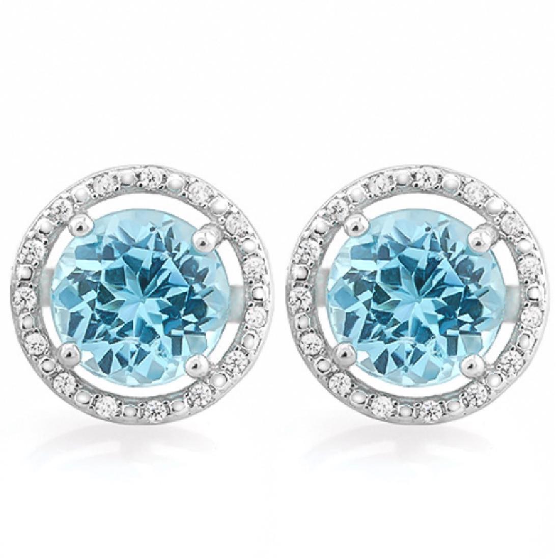 GLAM SKY BLUE TOPAZ & DIAMOND ROUND HALO EARRINGS (1 of 1)