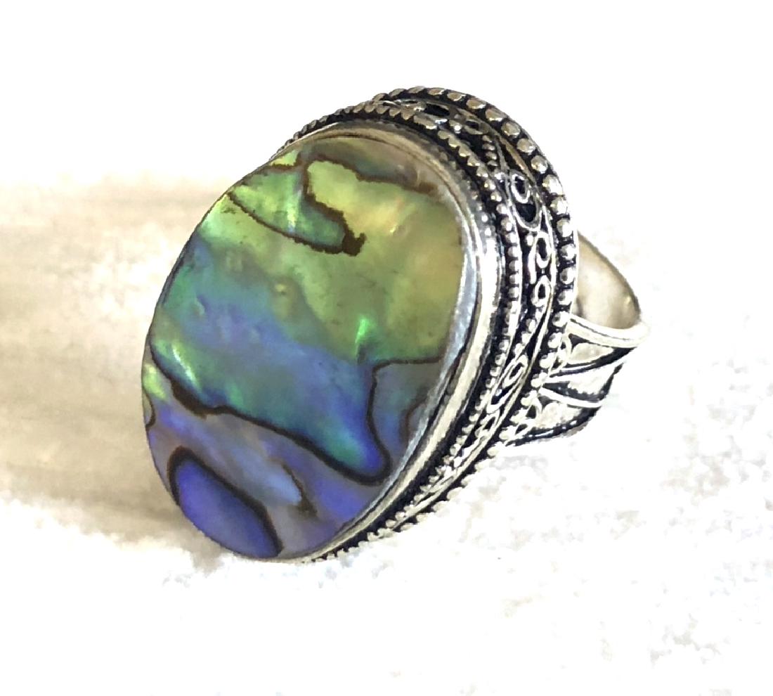 FANTASTIC FILIGREE STERLING SMOOTH ABALONE RING: STERLING SILVER SIZE 8.5