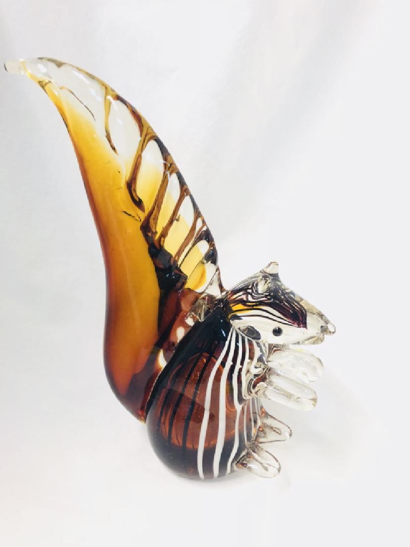 ADORABLE MURANO AMBER GLASS/WHITE STRIPE SQUIRREL: 9.5"H MINT CONDITION