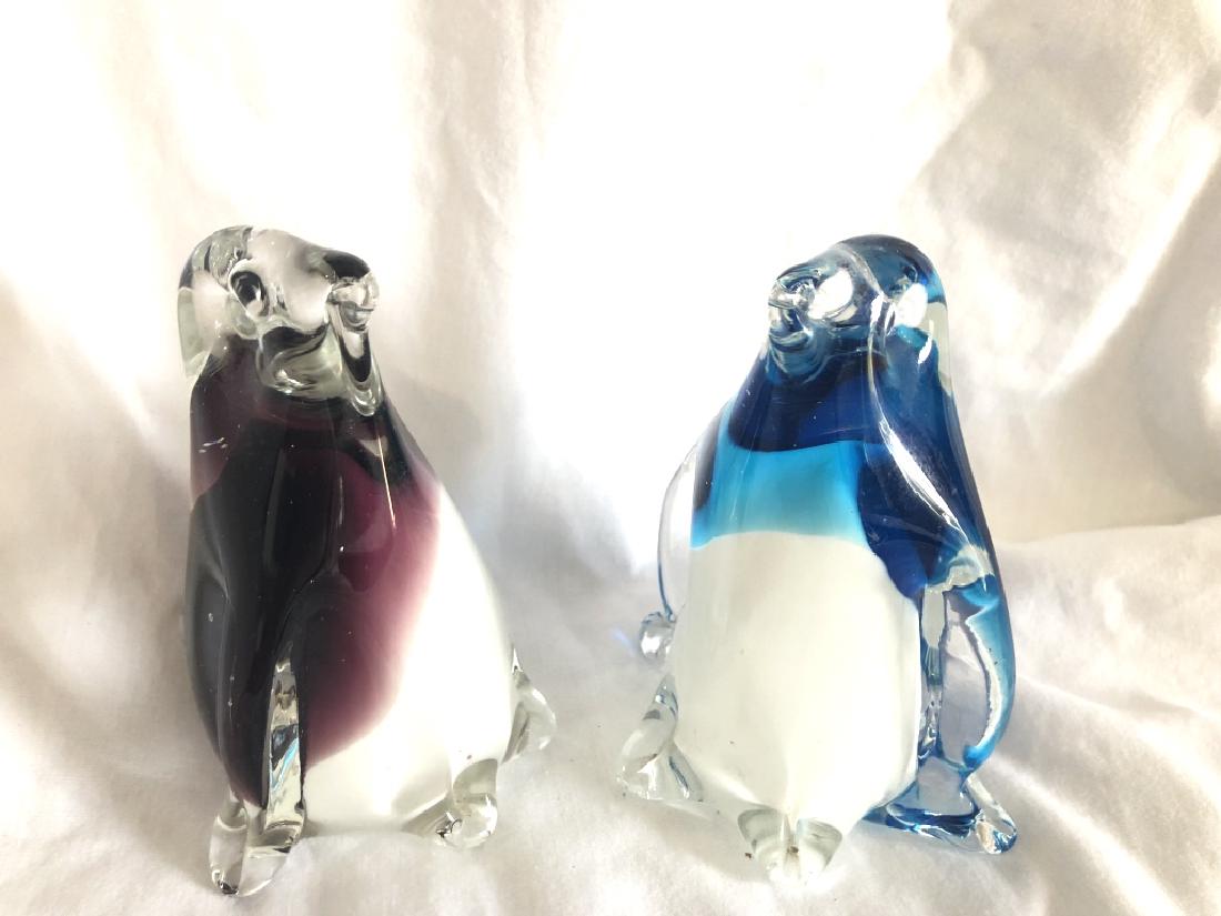 LOT OF 2 COLORED STRIPE MURANO GLASS PENGUINS (1 of 1)