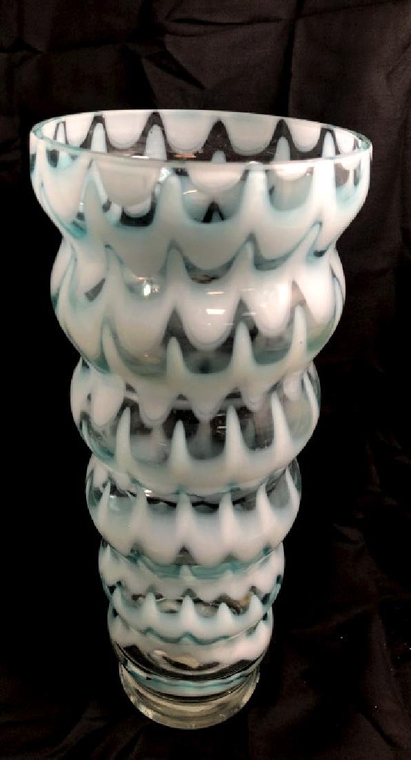 VINTAGE BABY BLUE MURANO GLASS WAVY VASE: 14"H MINT CONDITION