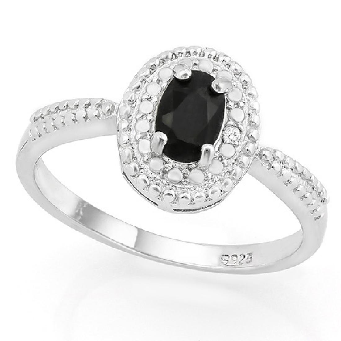 LOVELY .50CT BLACK SAPPHIRE ANTIQUE STYLE RING: STERLING SILVER SIZE 7