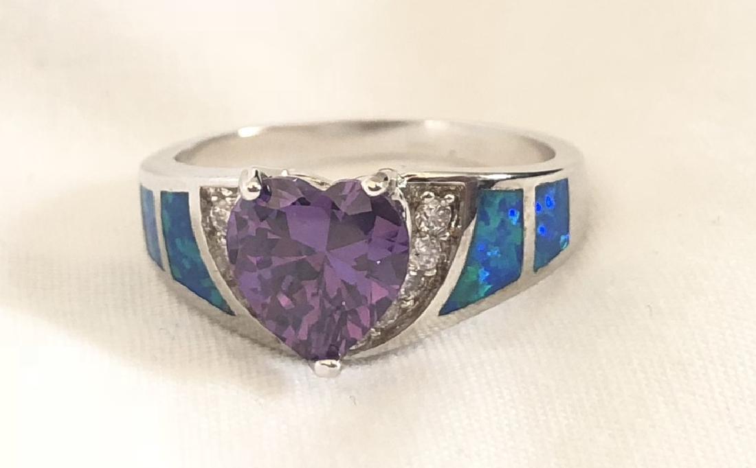 BEAUTIFUL 2CT HEART AMETHYST/FIRE OPAL ESTATE RING (1 of 1)