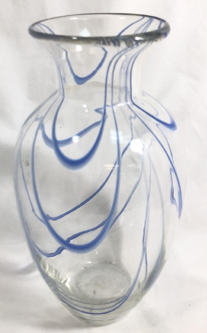 VINTAGE PULLED BLUE LINES MURANO GLASS VASE (1 of 1)