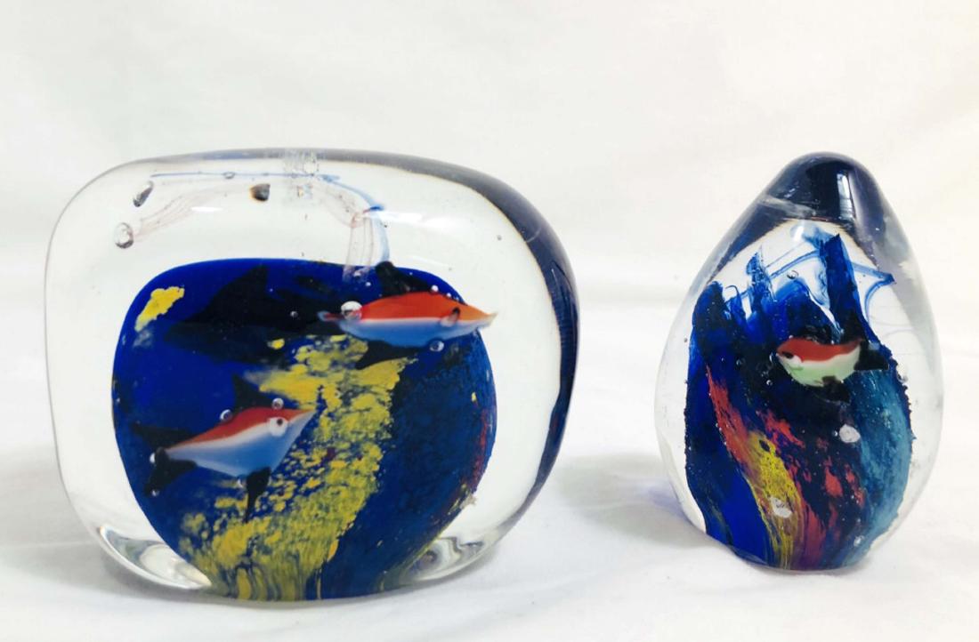 LOT OF 2 UNIQUE MURANO GLASS FISH PAPERWEIGHTS