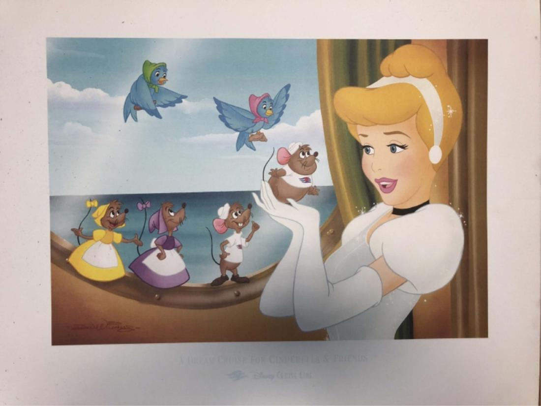 DISNEY DON WILLIAMS LMT. ED. FINE ART LITHOGRAPH: 20"WX16"H GOOD CONDITION, "A DREAM CRUISE FOR CINDERELLA AND FRIENDS"