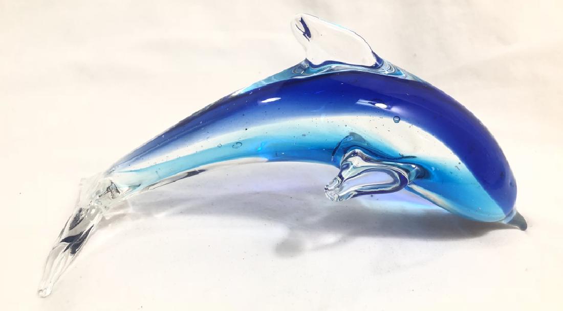 BEAUTIFUL BLUE MURANO GLASS DOLPHIN SCULPTURE: 8"L MINT CONDITION