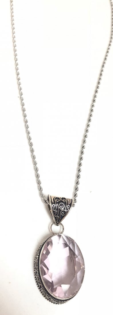 BEAUTIFUL 20CT PINK KUNZITE SPARKLING SILVER NECKLACE (1 of 1)