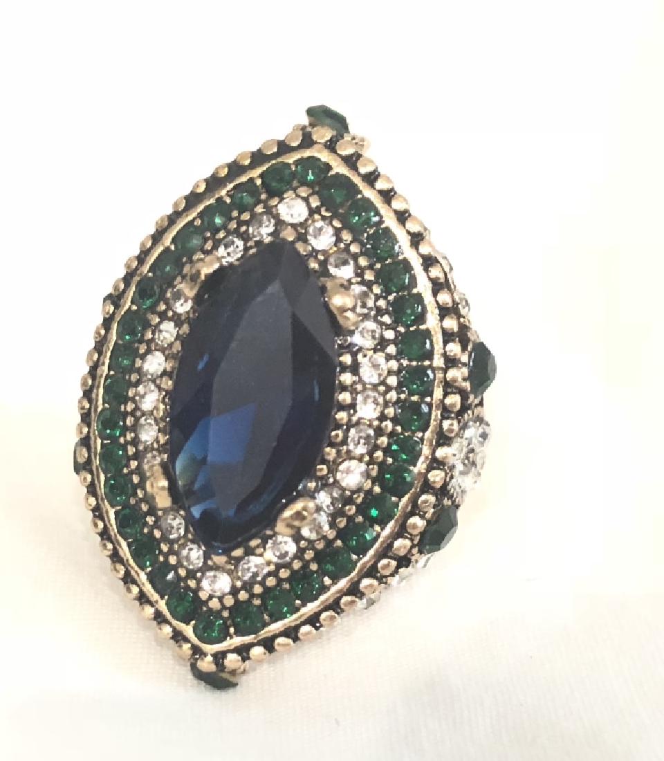 AMAZING ART DECO MULTICOLOR RHINESTONE MARQUIS RING (1 of 1)