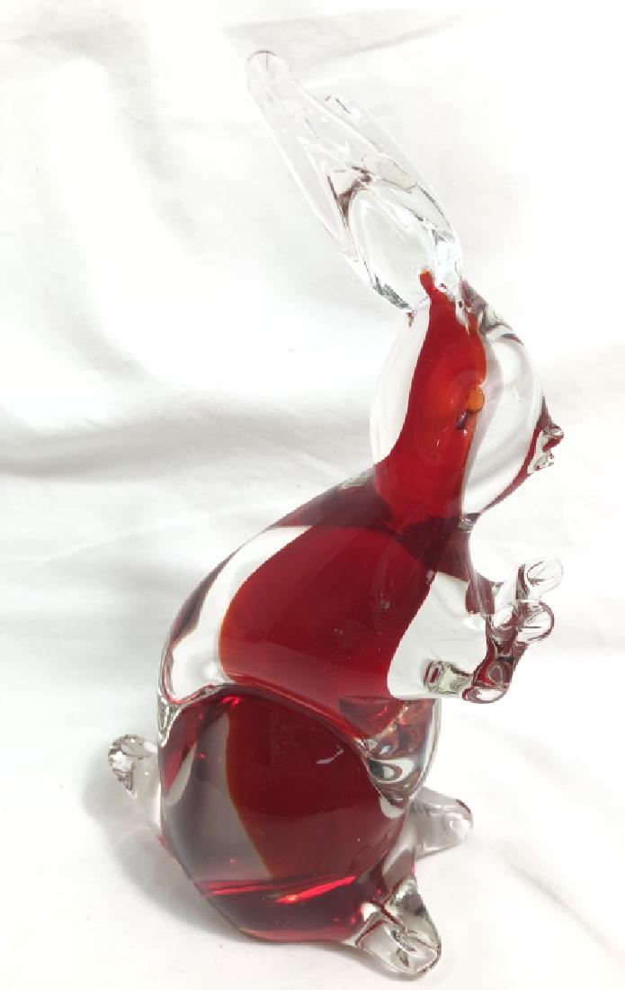 COLL BRIGHT RED TO CLEAR GLASS BUNNY SCULPTURE: 9"H MINT CONDITION