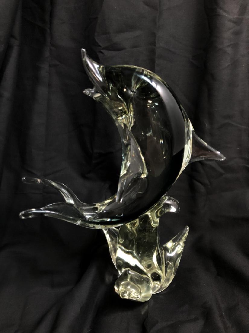 SUPERB ARTIST SIGNED CLEAR GLASS DOLPHIN SCULPTURE: 13"H MINT CONDITION