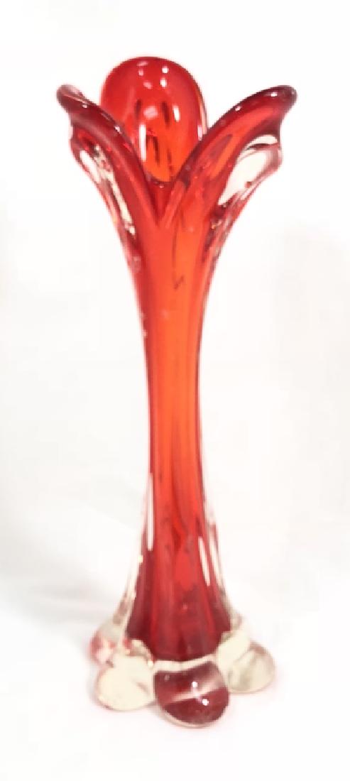 VINTAGE BRIGHT FIRE ORANGE VIKING GLASS VASE: 11"H, OK CONDITION, SOME CHIPS