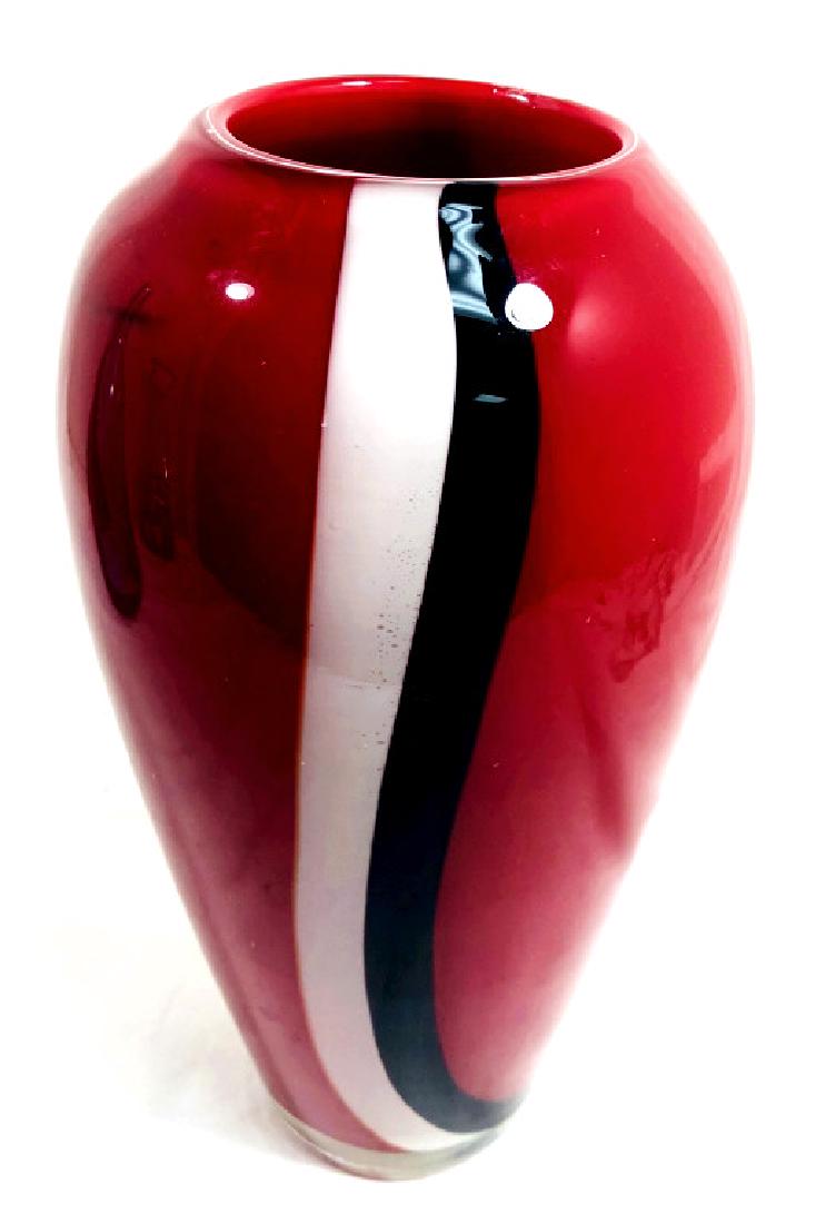 FIERY RED SIGNED MURANO STRIPE GLASS VASE (1 of 1)
