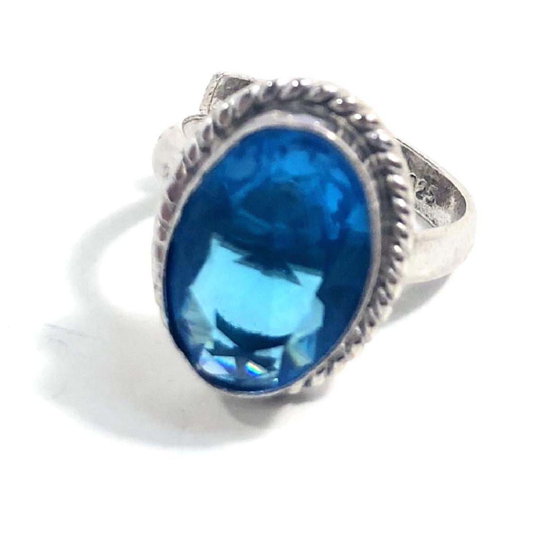 HUGE 4CT FACETED OVAL SWISS BLUE TOPAZ STERLING RING (1 of 1)