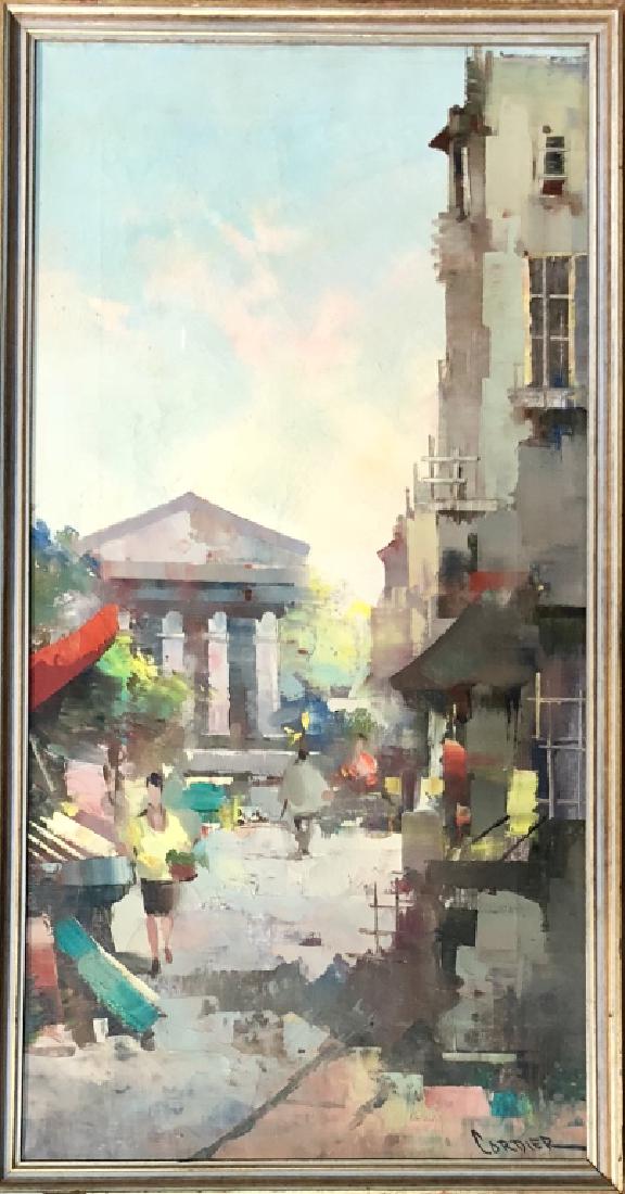 JACQUES CORDIER OIL ON CANVAS WORK V$1,000: MEASUREMENTS: The piece is 25.25 inches high and 13.5 inches wide. SIGNED BY: Jacques Cordier.