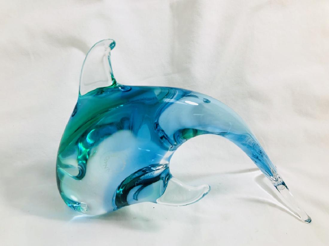 EXQUISITE BLUE/GREEN GLASS MURANO DOLPHIN: 9"L MINT CONDITION