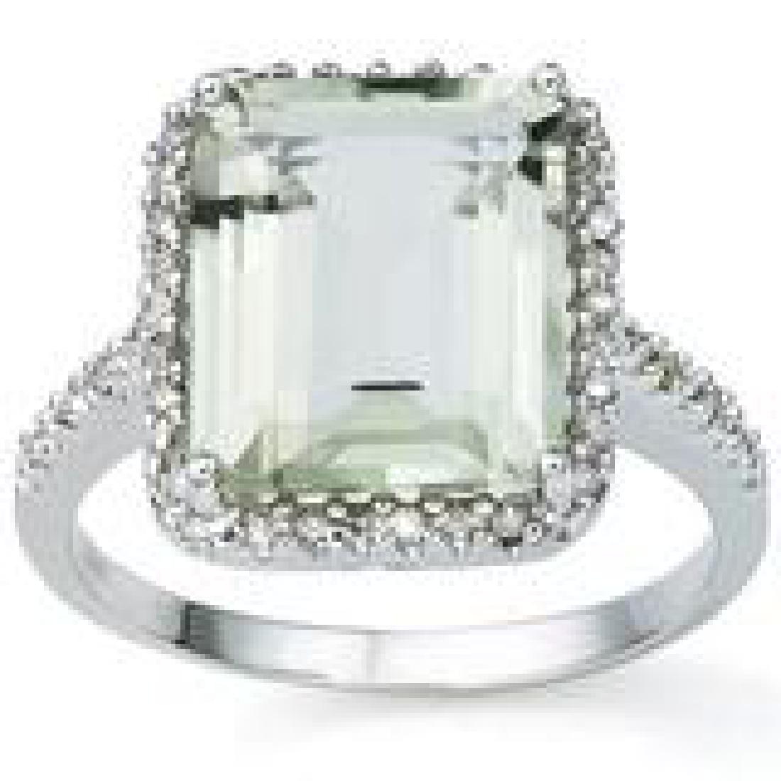 GORGEOUS 5CT PRINCESS CUT GREEN AMETHYST/DIAMOND RING (1 of 1)