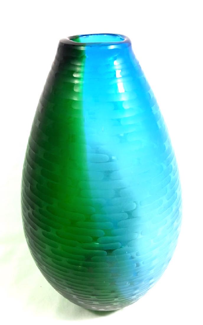 COOL LARGE BLUE/GREEN ABSTRACT TEXTURE GLASS VASE (1 of 1)