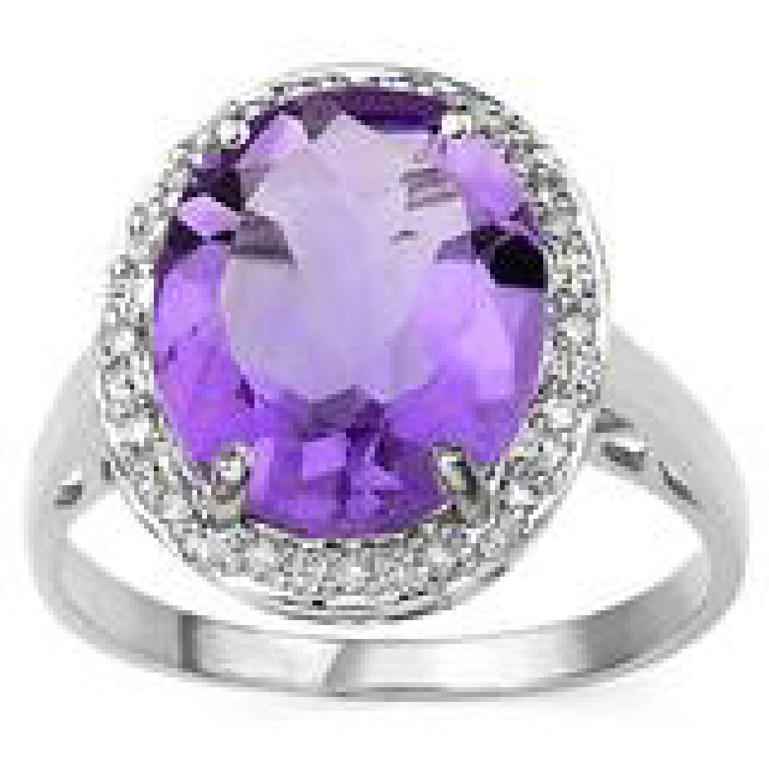 GLAM 3.50CT FACETED AMETHYST OVAL SET STERLING RING (1 of 1)