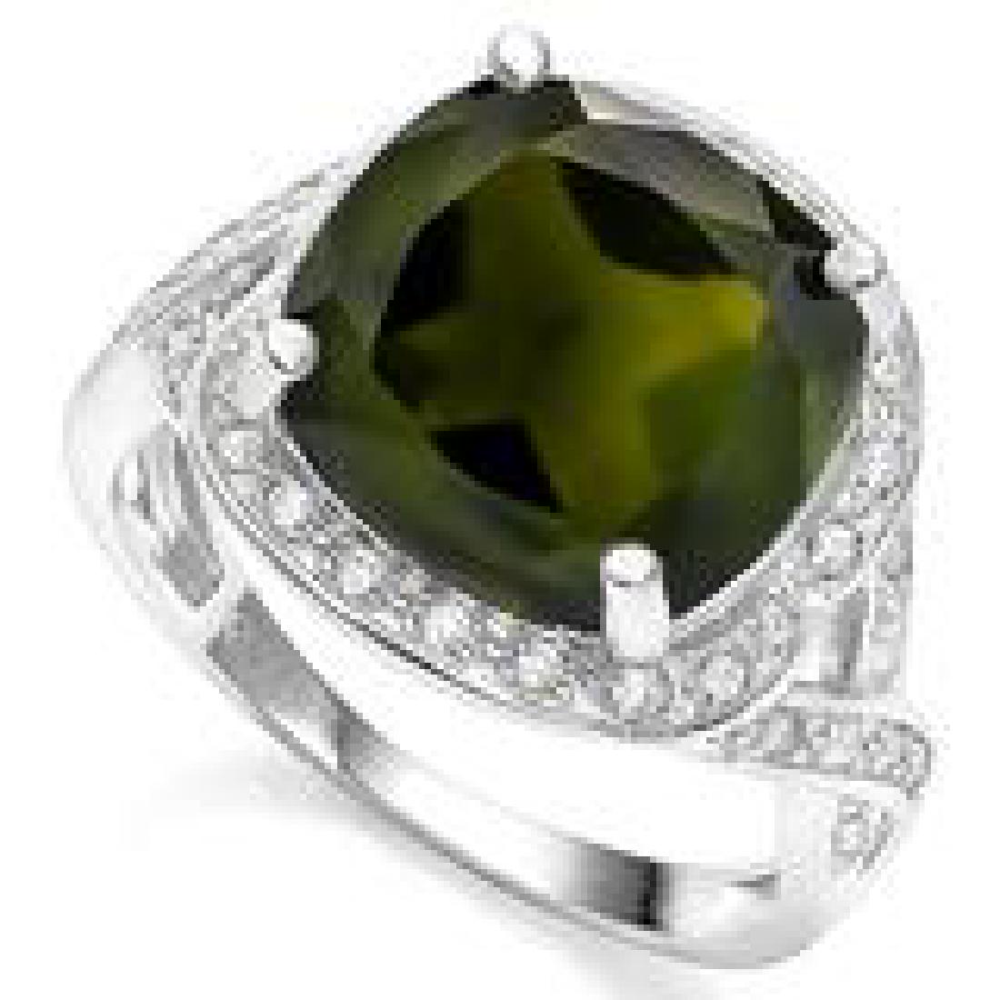UNIQUE FACETED 5CT DARK GREEN QUARTZ STERLING RING (1 of 1)