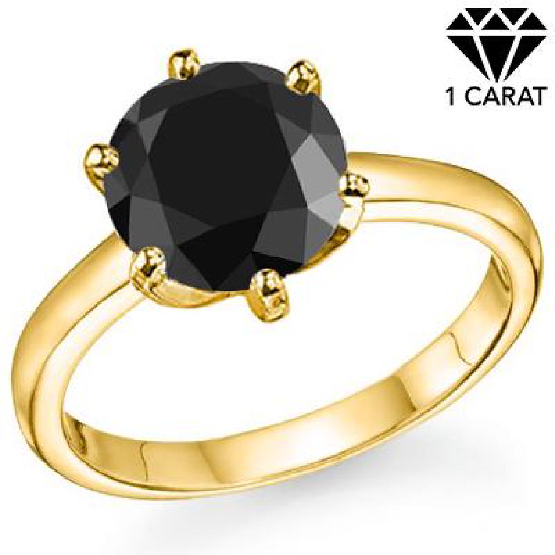AMAZING 1CT ROUND BLACK DIAMOND 10K GOLD RING (1 of 1)
