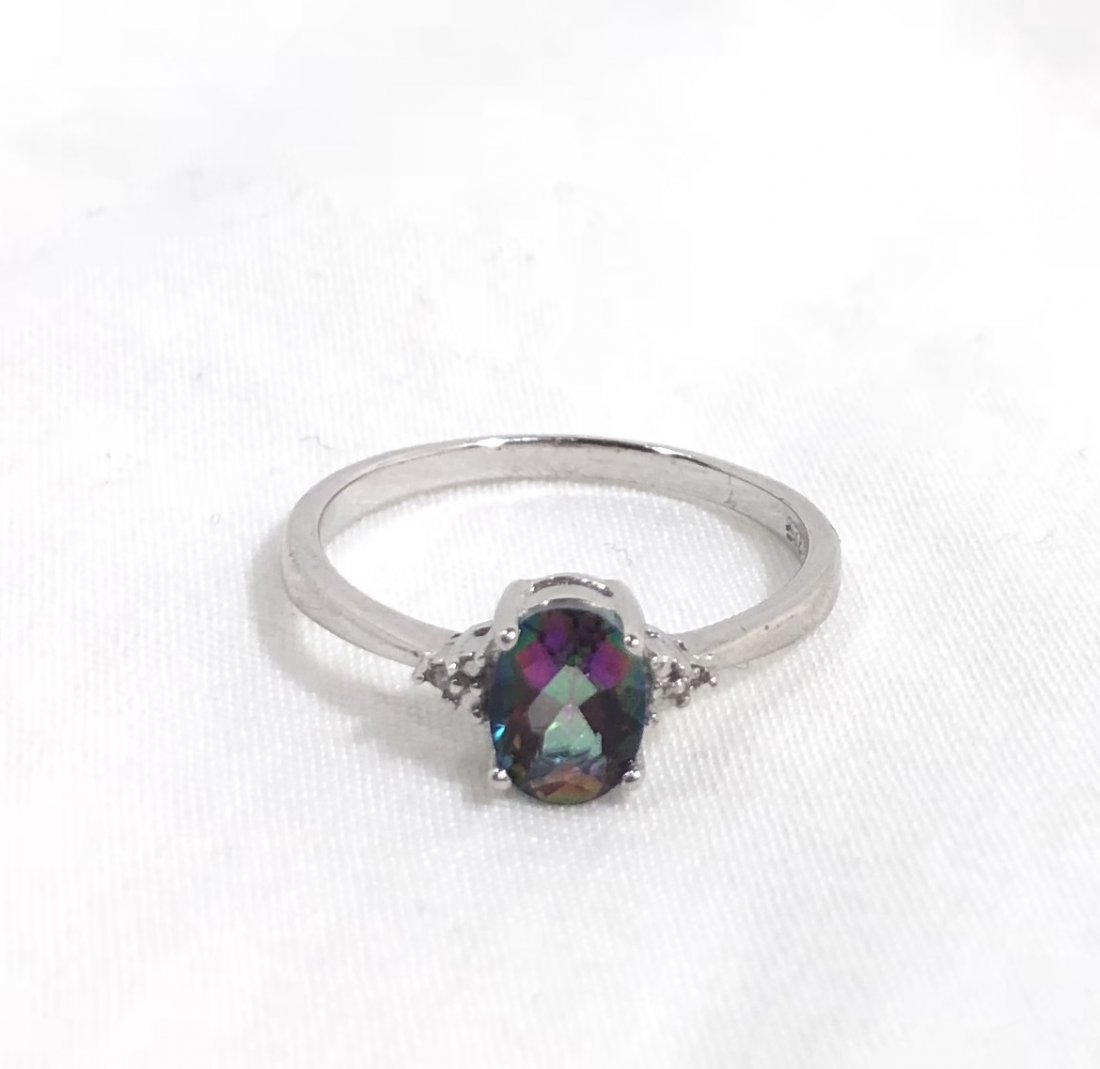 DAINTY OVAL SET MYSTIC TOPAZ/DIAMOND SOLITAIRE RING (1 of 1)