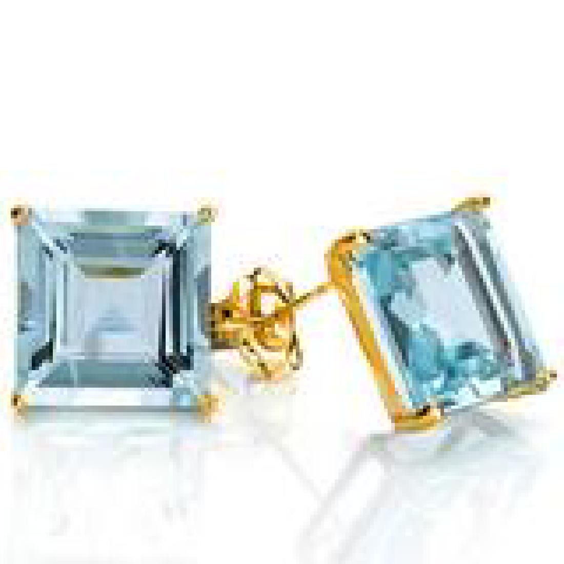 PRETTY PRINCESS CUT 1CT BLUE TOPAZ 10K GOLD EARRINGS (1 of 1)
