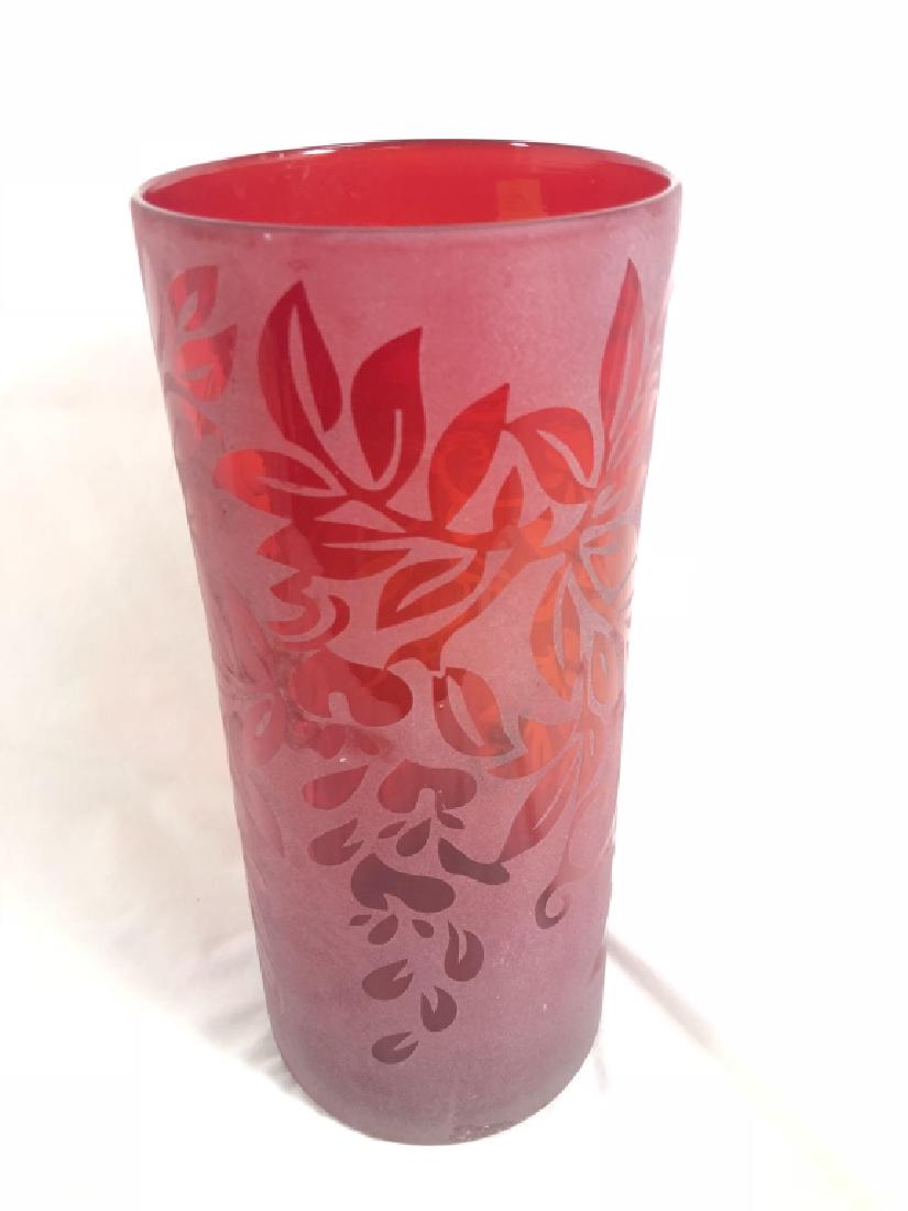 LOVELY FROSTED RUBY RED ETCHED GLASS VASE (1 of 1)