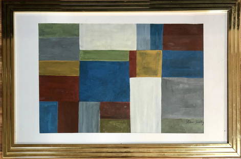 SEAN SCULLY ABSTRACT ACRYLIC WORK V$4,000: The piece is 28 inches high and 43 inches wide. SIGNED: "Sean Scully."TYPE OF SIGNATURE: Black in the bottom right corner/GOOD CONDITION